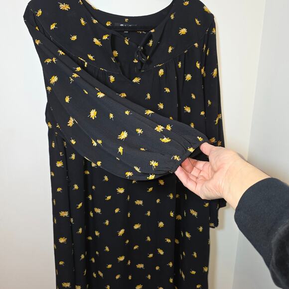 Madewell Ditsy Floral Mini Dress Black Long Sleeve Daises Boho Lined Size M - Picture 5 of 11